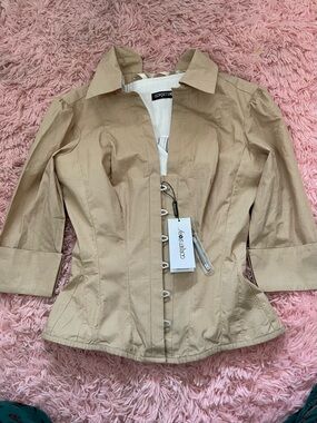 Corset Story corset shirt with sleeves and metal boning size 28", tan